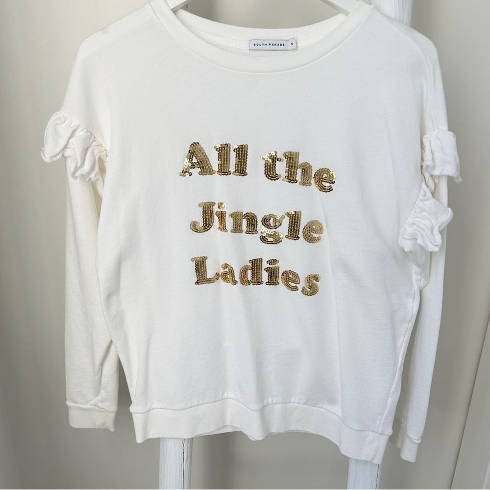 South Parade Cream Holiday Christmas All the Jingle Ladies Sequin Sweatshirt